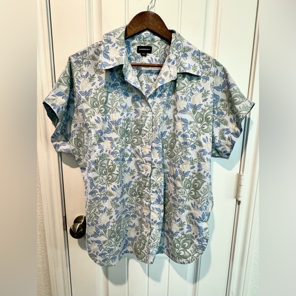 Summersalt Poolside Poplin Button-Down Shirt In Secret Garden Women’s Sz L Top - Picture 5 of 15
